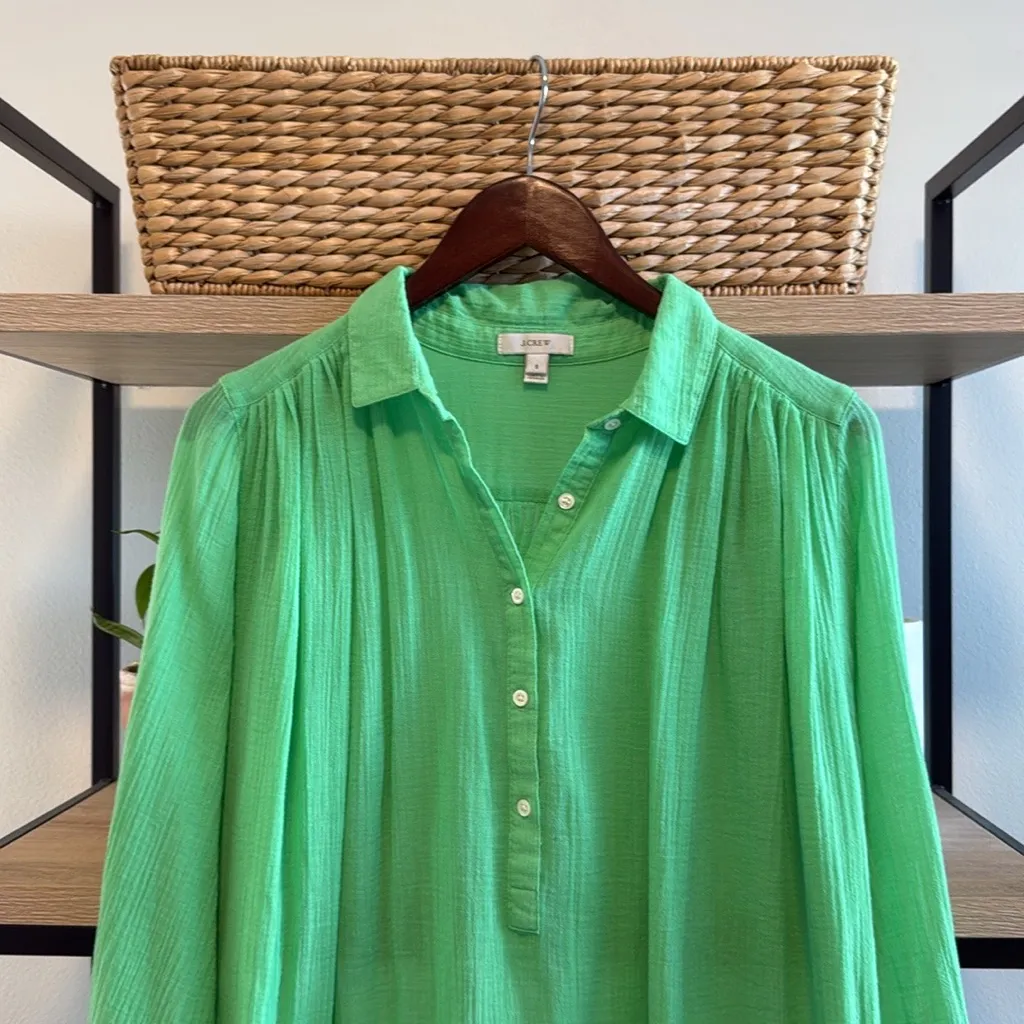 J. Crew Green 100% Cotton Woven Sheer Breezy Gauze Blouse, S - Image 2