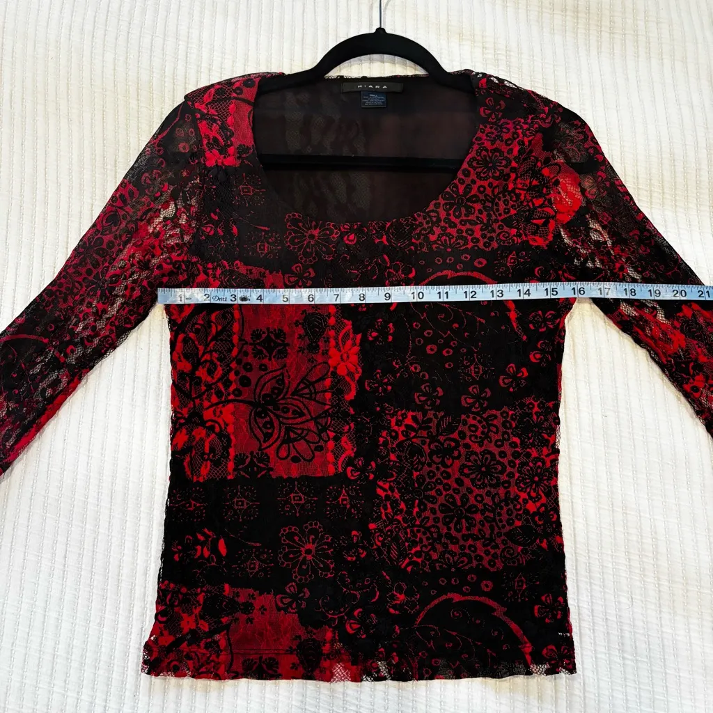 Kiara Euro Lace Fairy Whimsy Red Black Lace Women's Top Size Medium Lined Bodice - Image 6