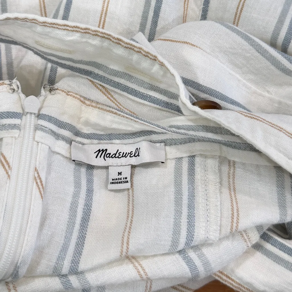 Madewell Linen-Cotton Princess-Seamed Midi Dress in Stripe Desert Dune Medium - Image 7