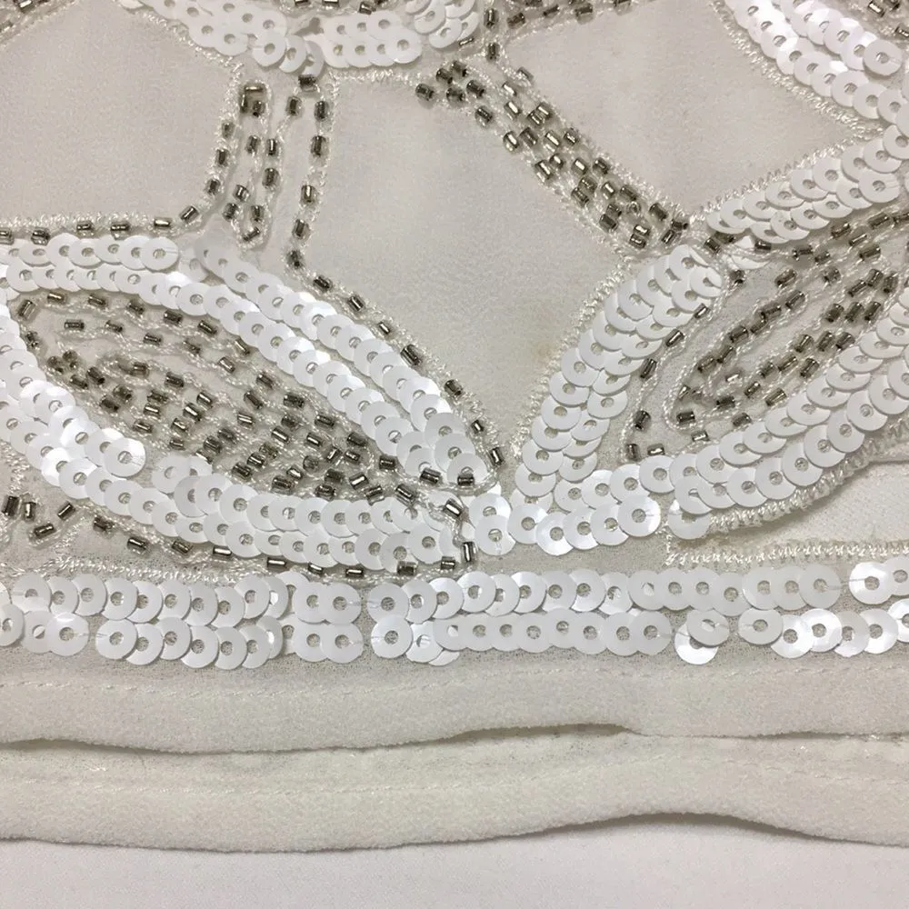 Verty • White Sequin Floral Skirt Large - Image 9