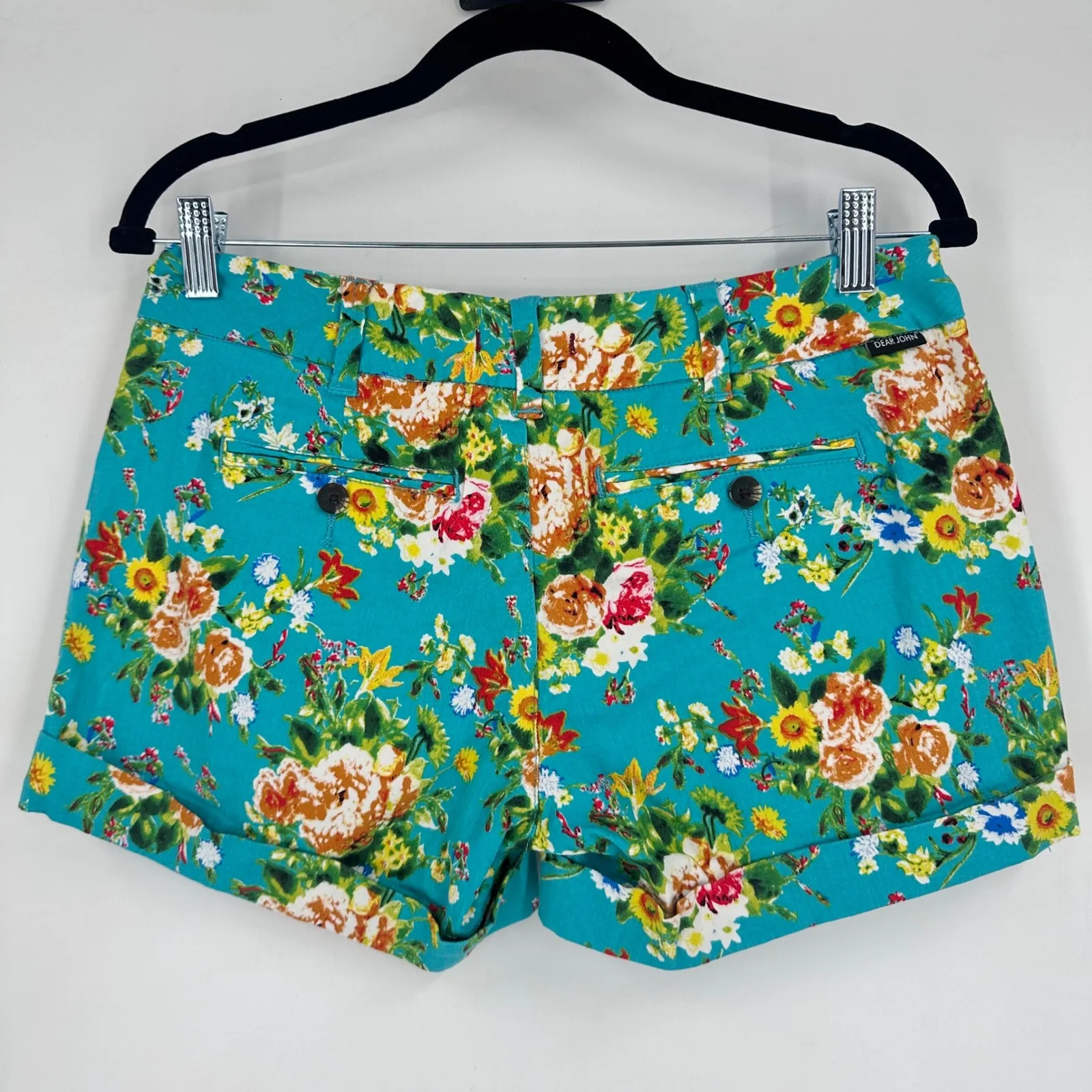 Dear John Women's Teal Finnegan Floral Print Cuffed Shorts Size 27 Cotton - Image 5