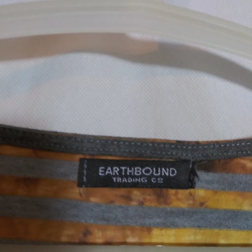 Earthbound Striped Short Sleeve Tunic Top With Pockets Bohemian Lagenlook Sz M Yellow Size M - Image 5