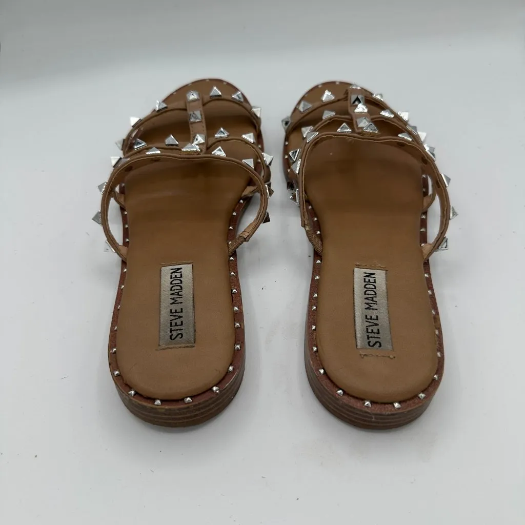 Steve Madden Averill Studded Slide Sandals Faux Leather Tan Women's 7 - Image 4