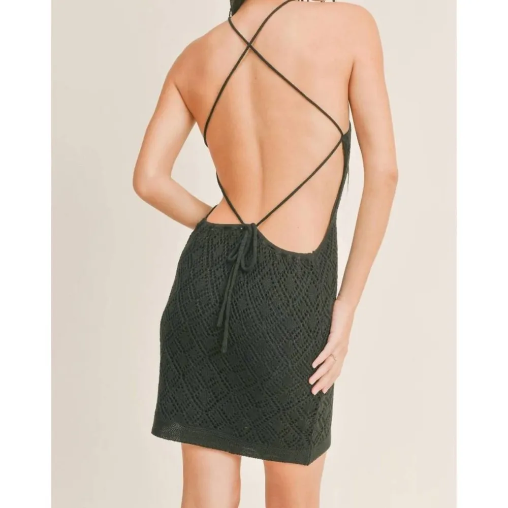 NWT Sage The Label Pointelle Halter Mini Dress Large Crochet Beach Cocktail Chic - Image 2