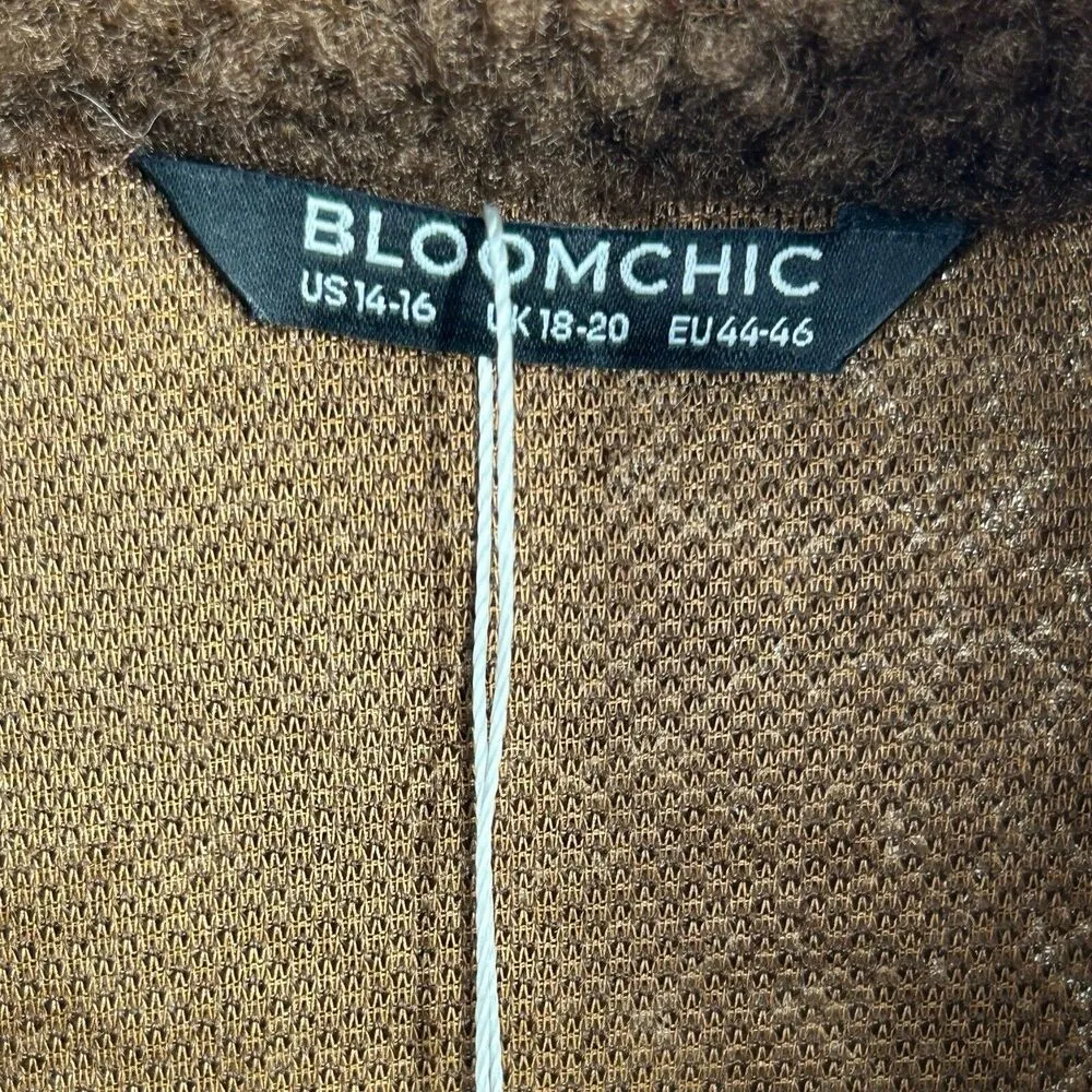 Bloomchic PU Leather Patchwork Metal Detail Brown Teddy Jacket Size 14/16 - Image 14