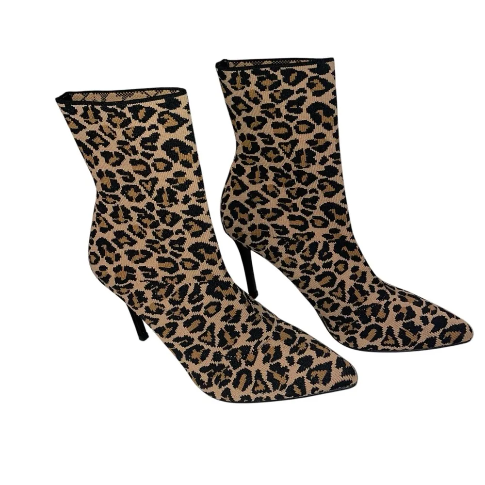 SALE STEVE MADDEN Enya Leopard Animal Print Sock Bootie Stiletto Size 7 Like New - Image 3