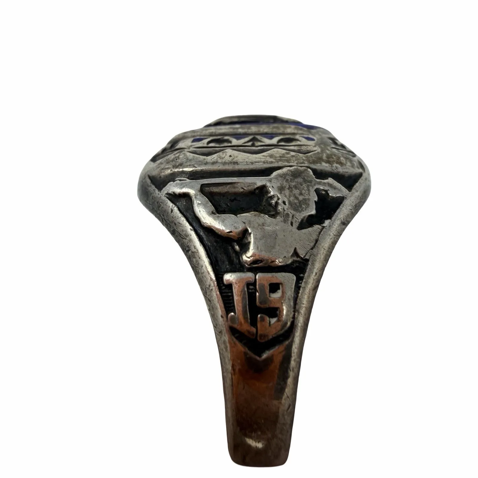 Vintage Herff Jones Sterling Silver Class Ring Blue Stone Heavy Statement Ring - Image 4