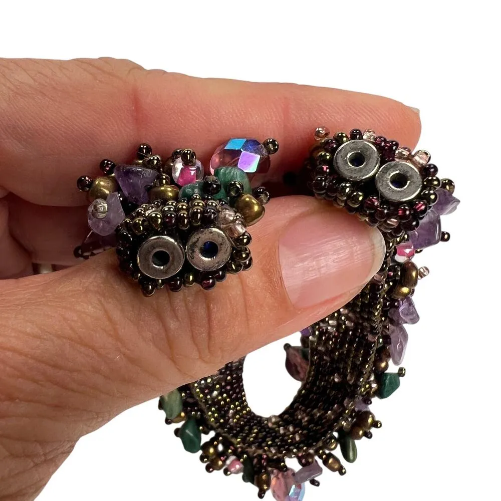 Colorful Beaded Wrap Magnetic Spray Bracelet Seed Beads Stone Purple Green Blue - Image 6