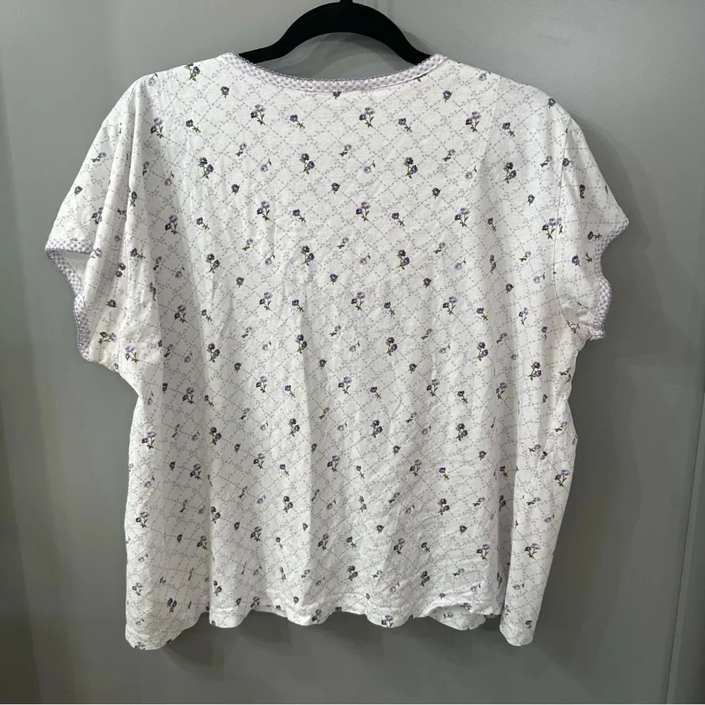 Vintage Oscar De La Renta Pajama Set Purple Floral Button up Short Set Size XL - Image 6