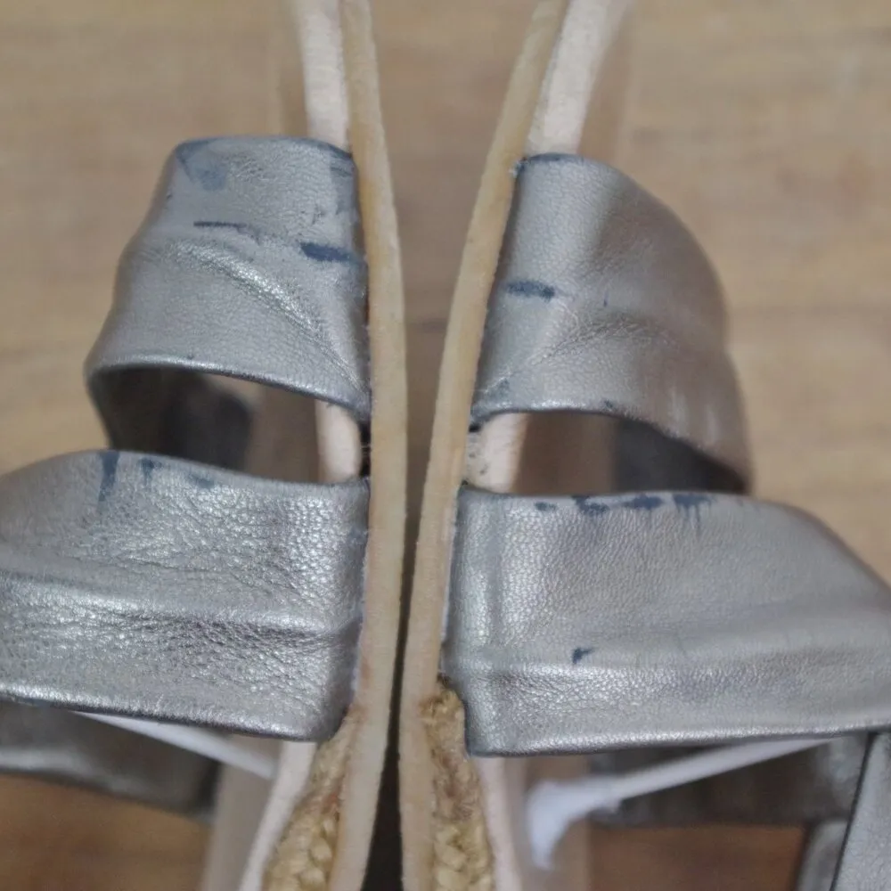 Spanish Made Gold Leather Strappy Slight Wedge Espadrilles EU 39 - Image 6