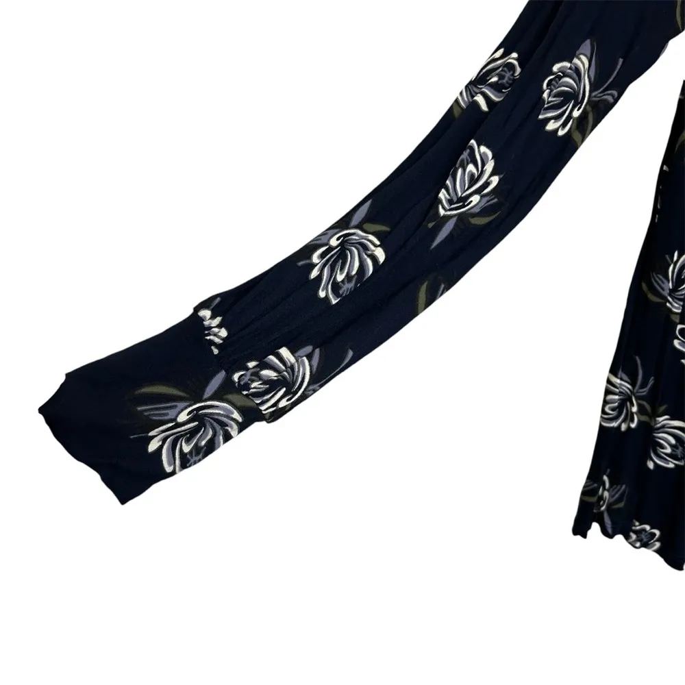 Loft Womens Size Sm Long Sleeve Mock Neck Navy Floral Blouse Career Wear Casual - Image 3