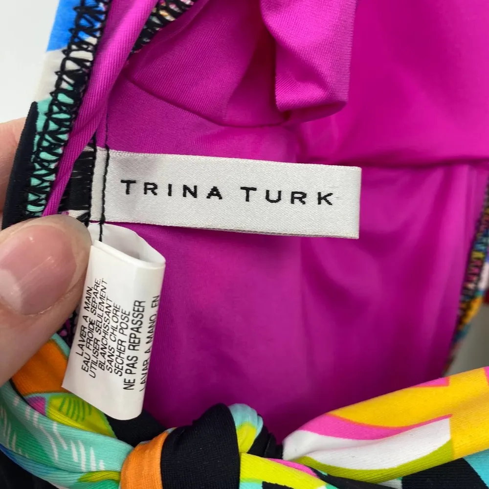 Trina Turk Tahitian Floral Print One Piece Swimsuit Tie Back Colorful Womens 12 - Image 7