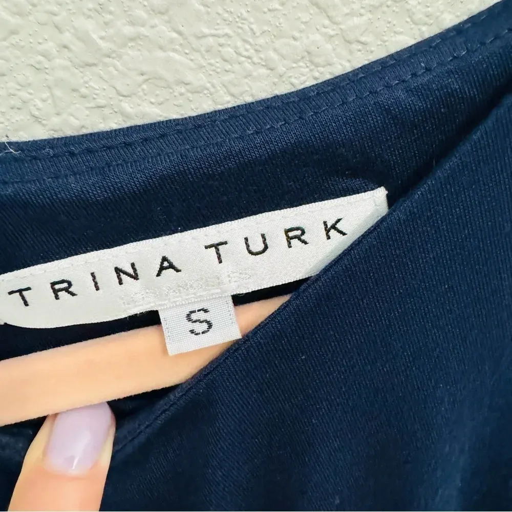 Trina Turk Midi Dress Women's Size S‎ Navy Blue Faux Wrap Knit - Image 7