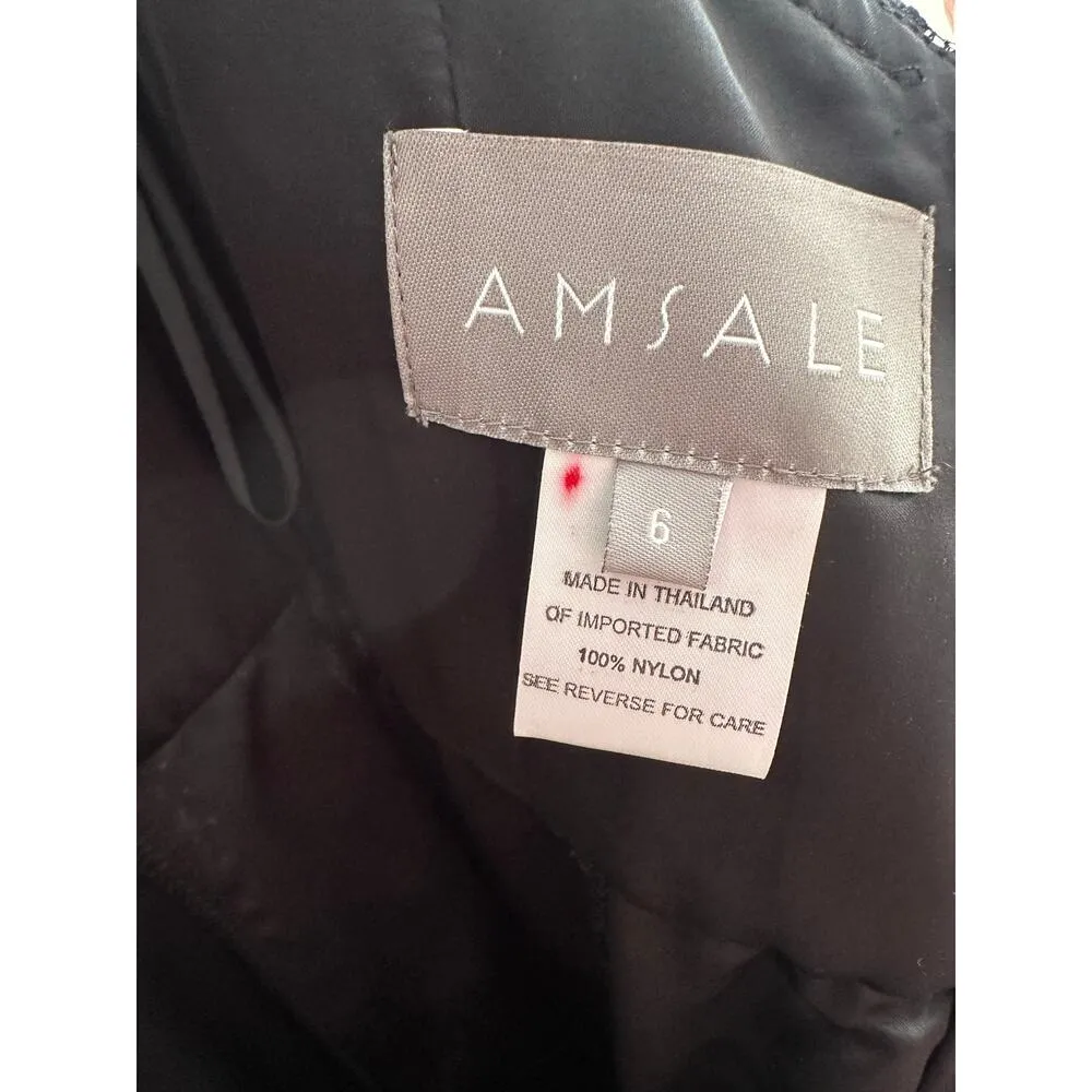 Amsale Black Lace Key Hole Front Back Cut Out Neckline Floor Length Gown Size 6 - Image 8