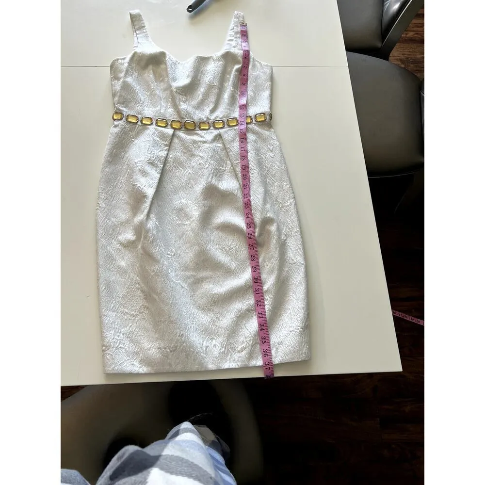 Carmen Marc Valvo dress size 10 damask fabric with jeweled waist sleevelss - Image 7