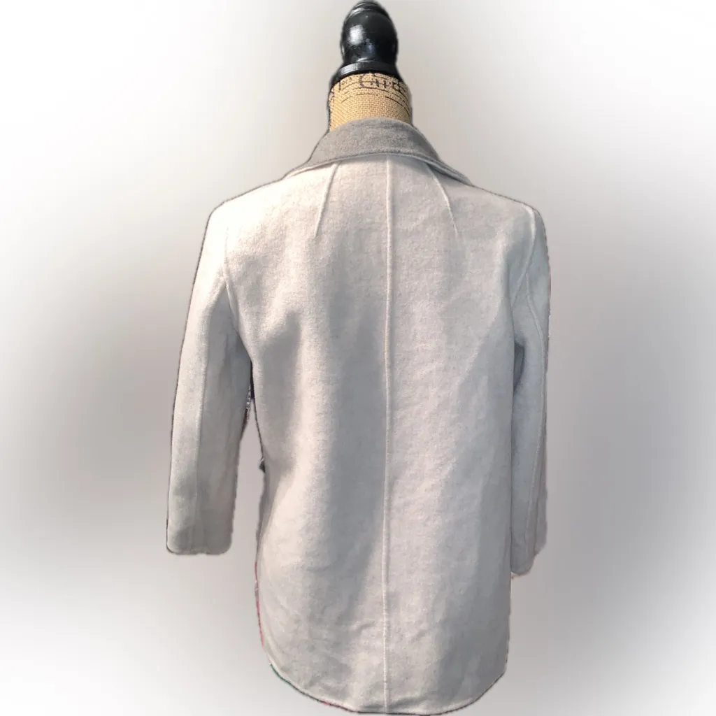 Theory Cashmere Wool Reversible Gray Cream Open Front Blazer Jacket Overcoat S - Image 6