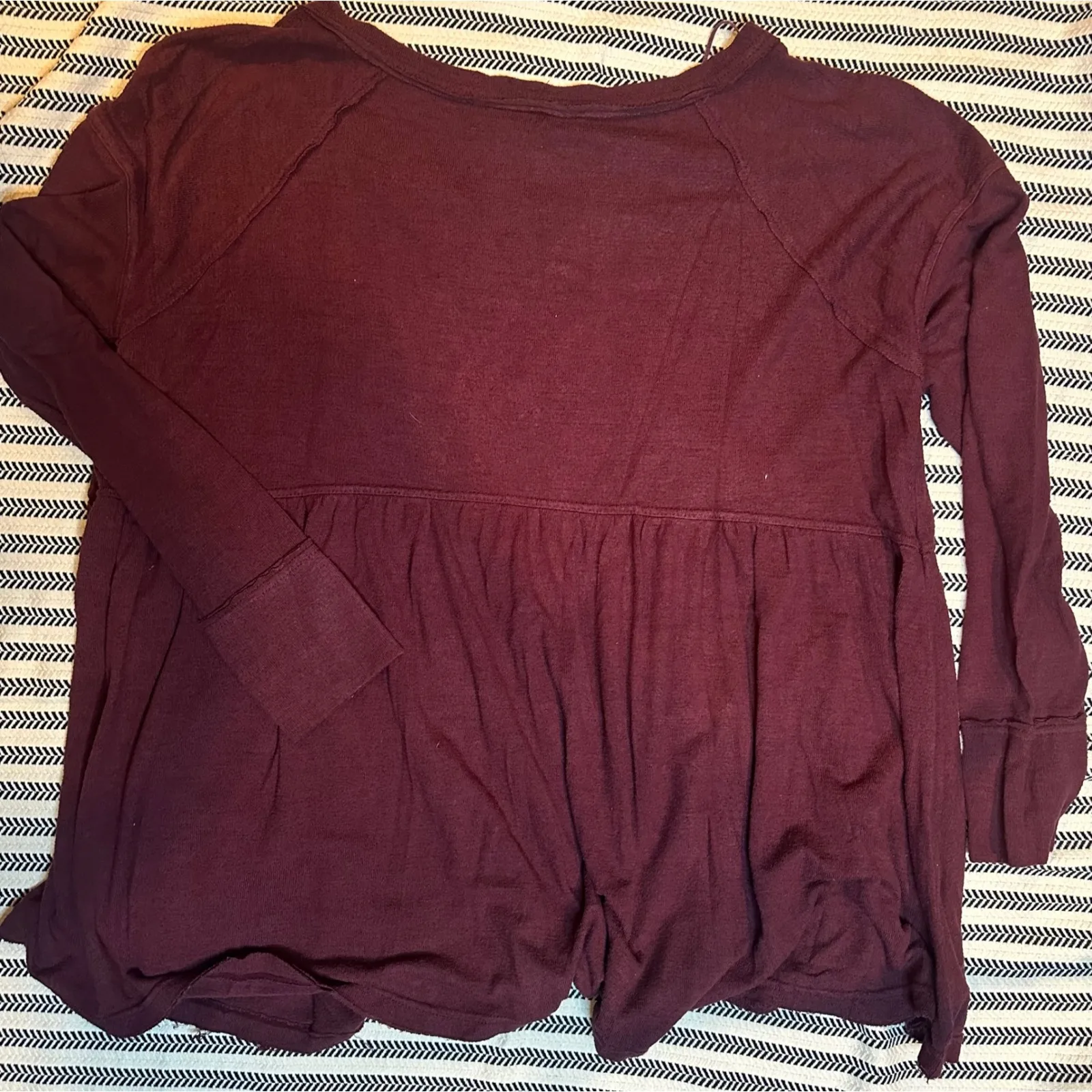 Free People Burgundy Embellished Peplum Long Sleeve Top Women Size Small - Image 5