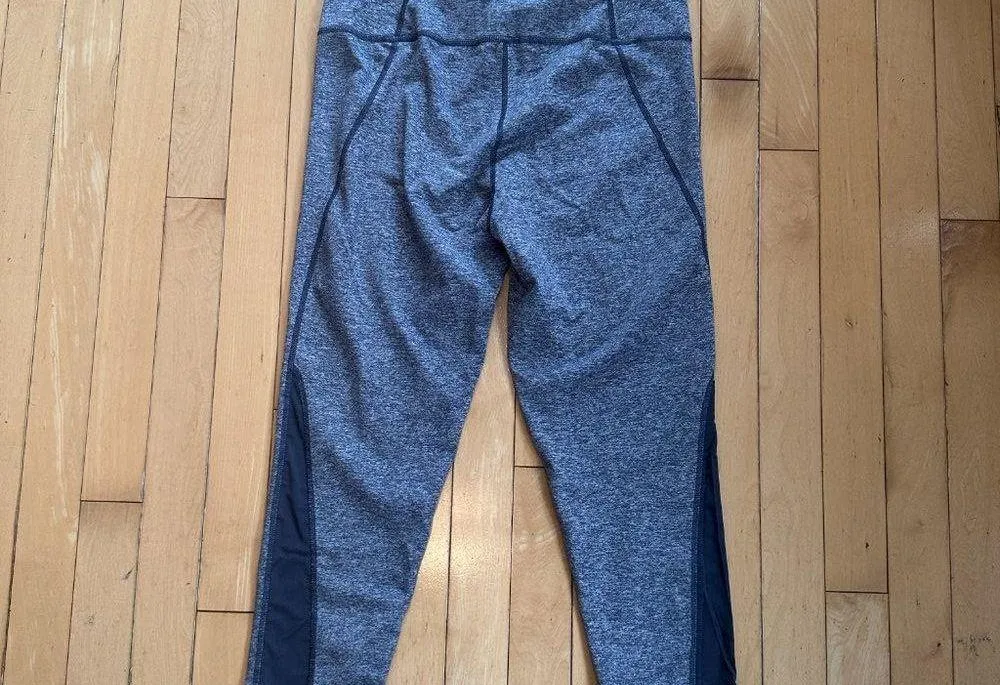 NORDSTROM Zella Grey/Blue Heathered Crop Leggings Tights with Mesh Panel -medium - Image 5