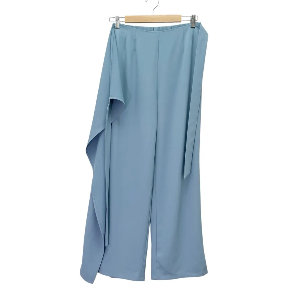 Halara Flex High Waisted Tie Side Wide Leg Work Pants Blue Wrap Size Medium - Image 4