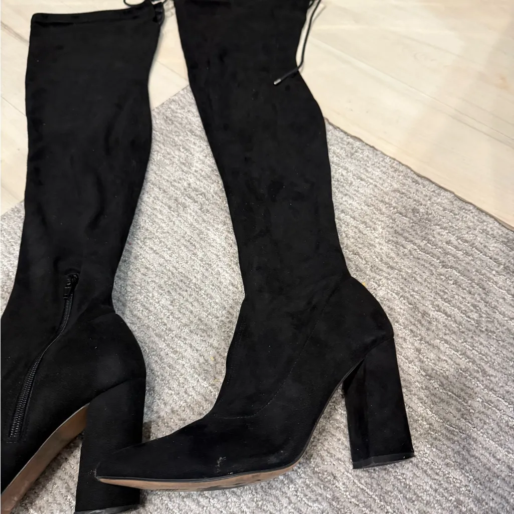 Black Knee High Over the Knee Black Heel Boots Size 7 - Image 3