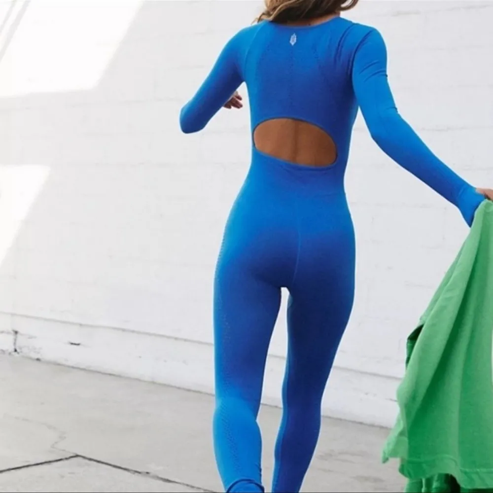 Free People Movement GOOD KARMA LONG SLEEVE ONESIE COBALT  XS/S - Image 3