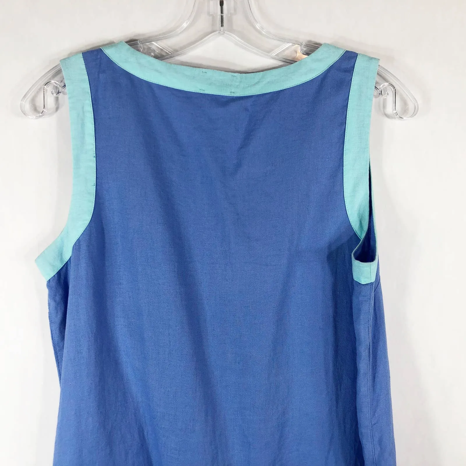 Sigrid Olsen ‎ Small Dress Shift Blue Linen Mini Solid V Neck Sleeveless 139 - Image 5