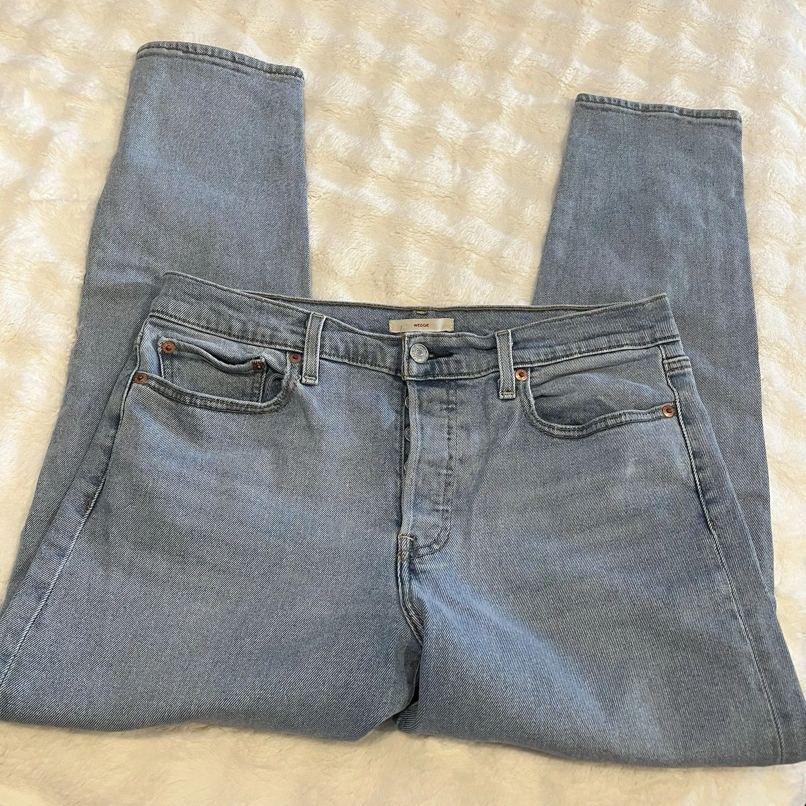 Levi’s Wedgie Fit Jeans Big E Tab Rigid Denim Light Wash W31 High Rise Heritage - Image 5