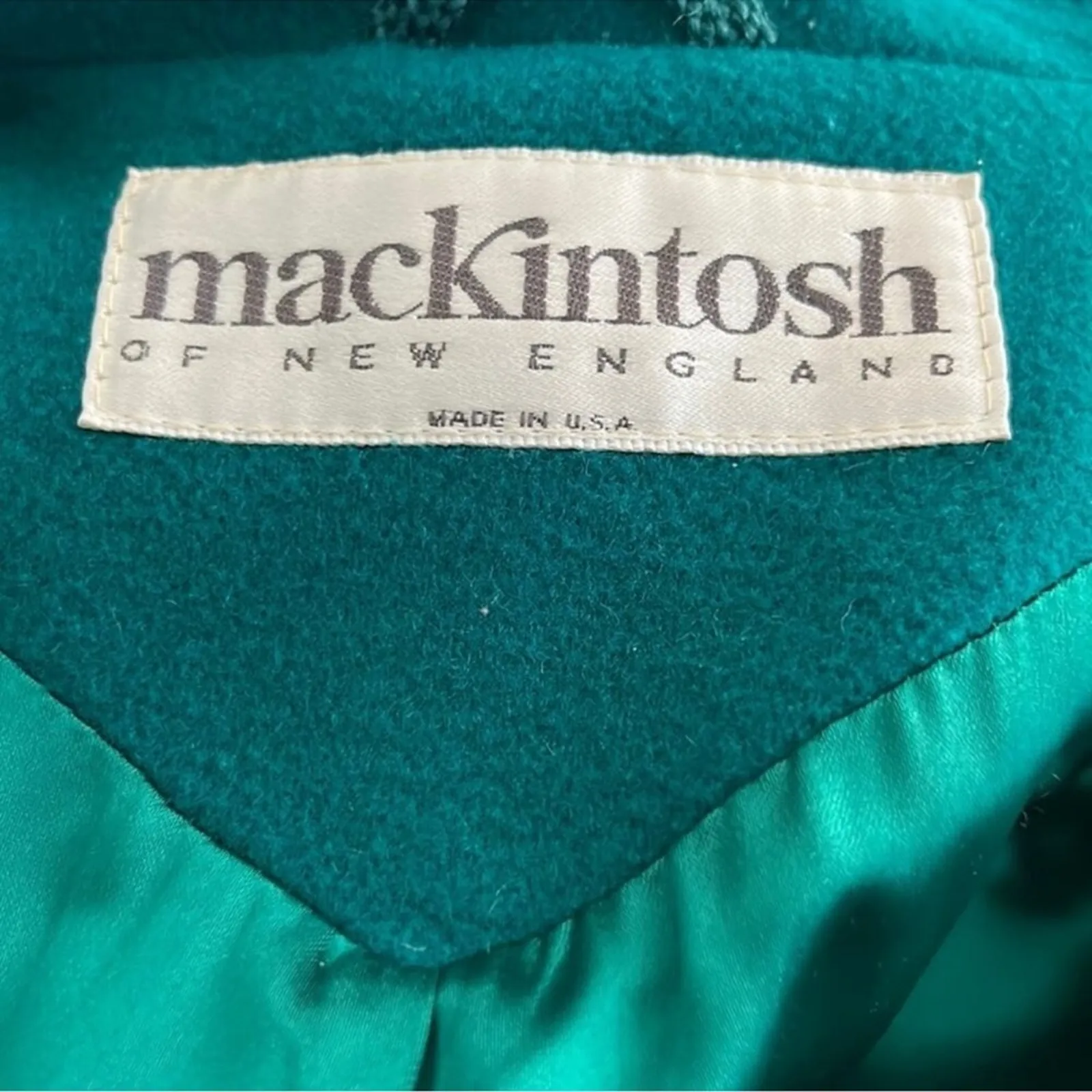 Vintage Mackintosh Wool Trench Coat Size 6 Teal Green Double Breasted Long Blue - Image 12