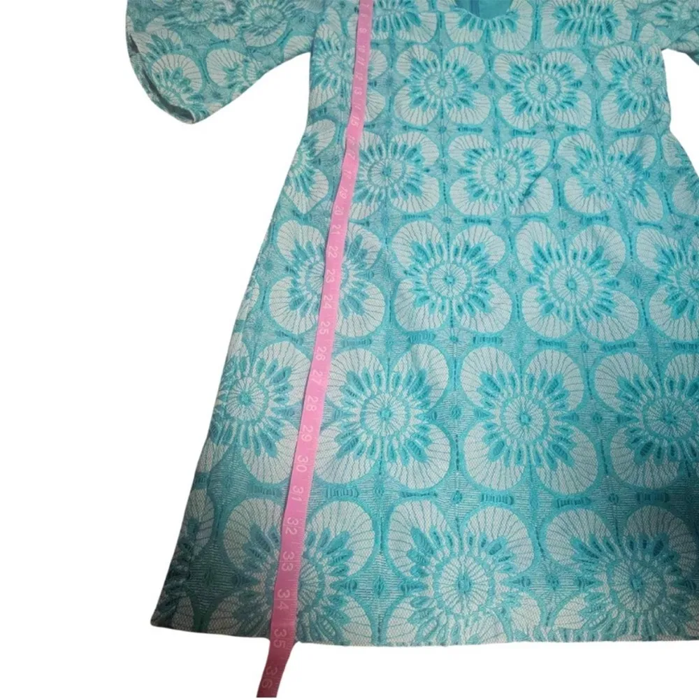 Trina Turk Aqua Doran Ruffle Sleeve Floral Eyelet Overlay Tunic Dress sz 2 - Image 10