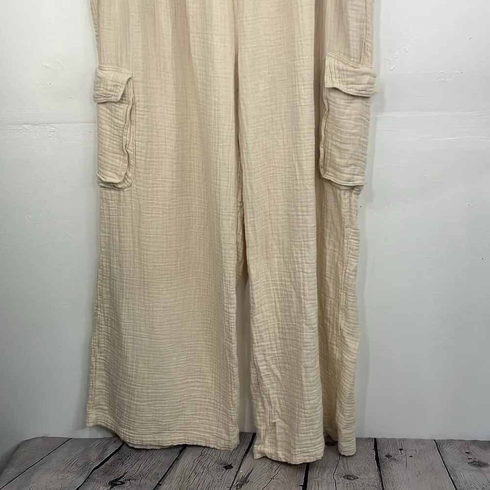 Aerie Women's Cream Pull on Cargo Pants wide leg  relaxed fit size XL fits 1X - Image 4