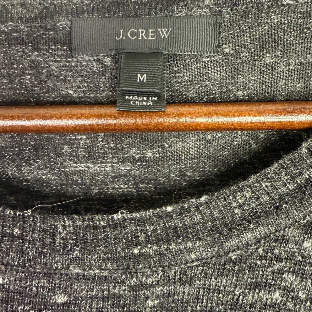 J. Crew Wool Blend Oversized Boxy Knit Crewneck High Low Sweater M Dark Grey - Image 7