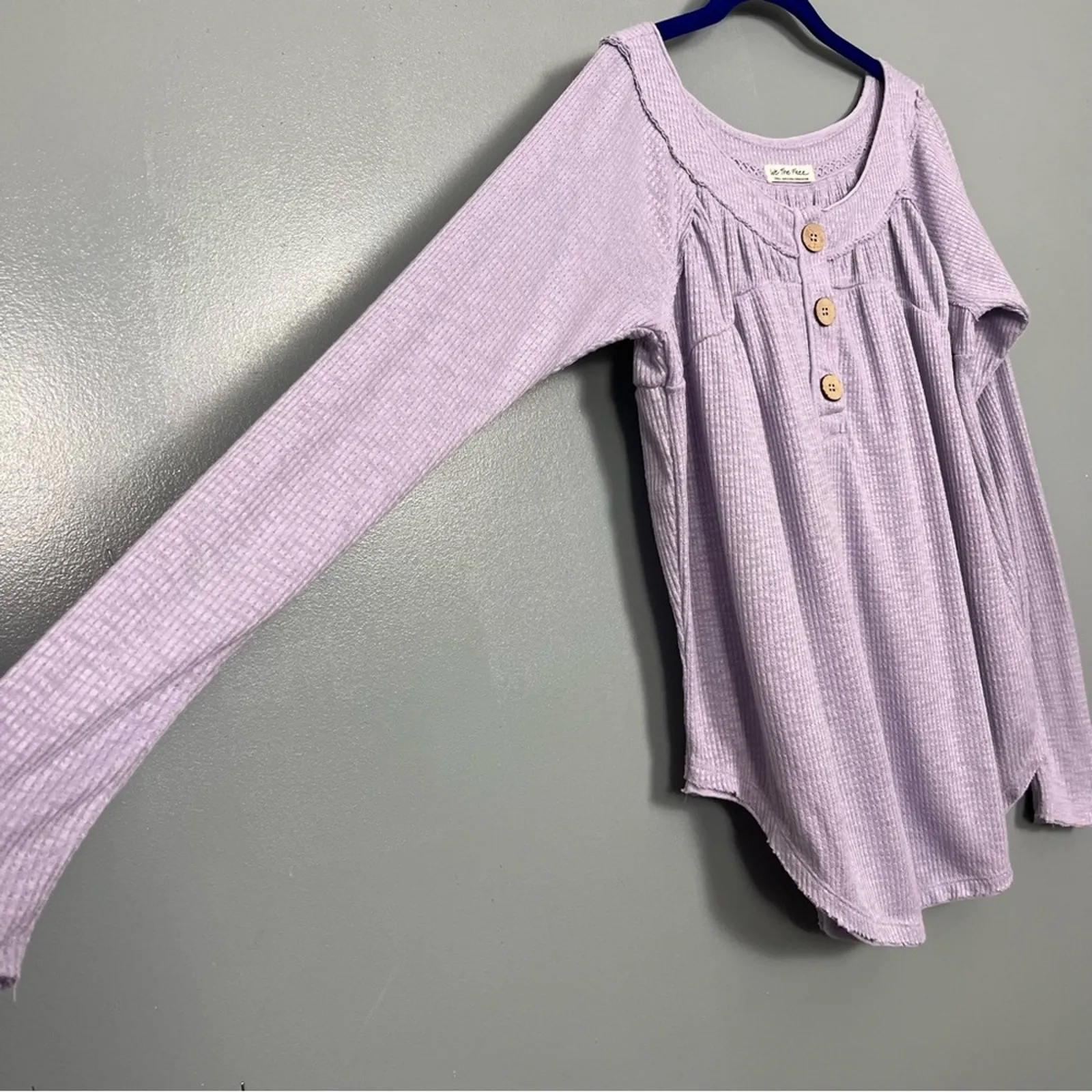 We The Free Must Have Henley Thermal Top Waffle Knit Purple Women's Size Small - Image 3