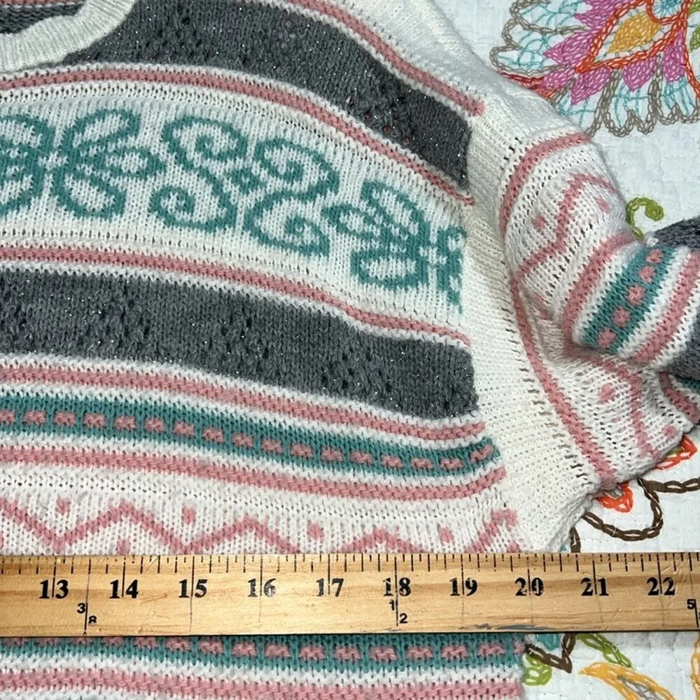 VINTAGE Cricket Lane women's medium pullover sweater shoulder pads metallic grey Pink - Image 6