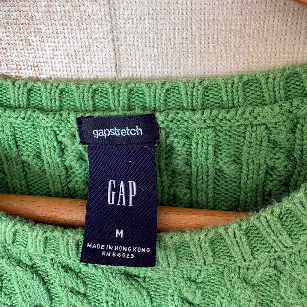Vintage 90s y2k GAP lime green cable knit preppy crewneck sweater size M - Image 5