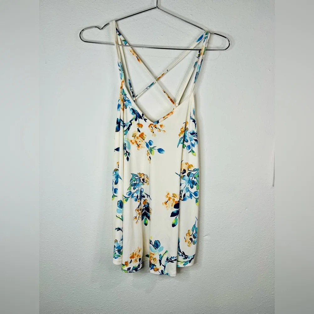 Papermoon Floral Print Strappy Tank Top Large Crisscross Back Summer Blouse - Image 2