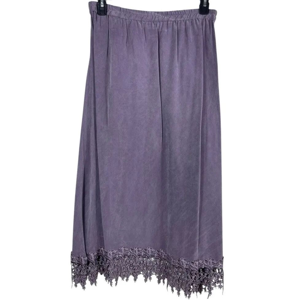 VTG Lavender Purple Soft Crochet Hem Elastic Waist Maxi Skirt XL - Image 3