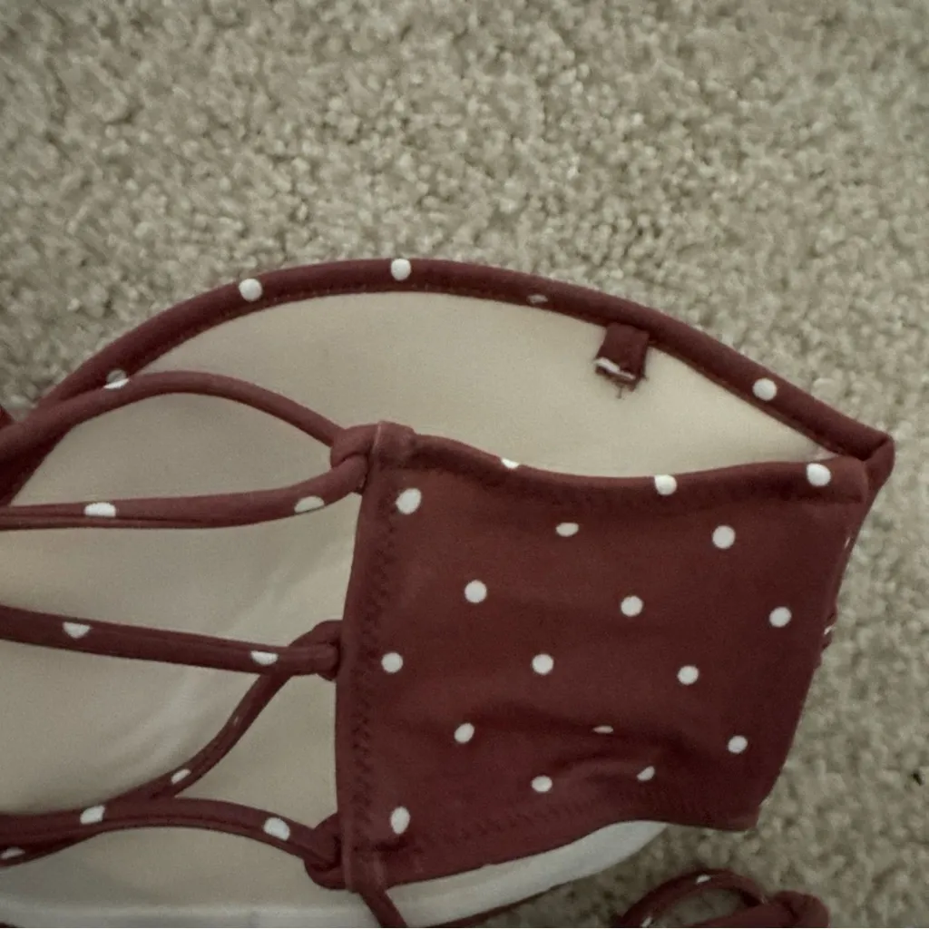 VICTORIA SECRET PINK SWIM Women's Polka Dot Ruched Bandeau Petite Medium Rose - Image 6