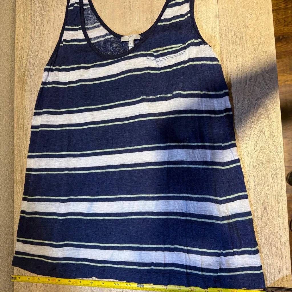 JOIE Carmenella Navy White Striped Linen Tank Top Size Large - Image 8