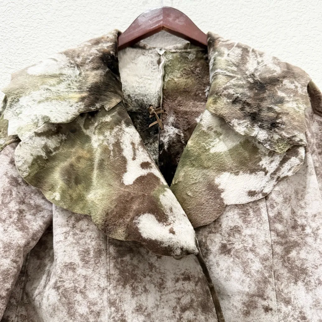 Vintage Unbranded Green & Taupe Cow Print Suede feel Fabric Boho Festival Jacket Size undefined - Image 12