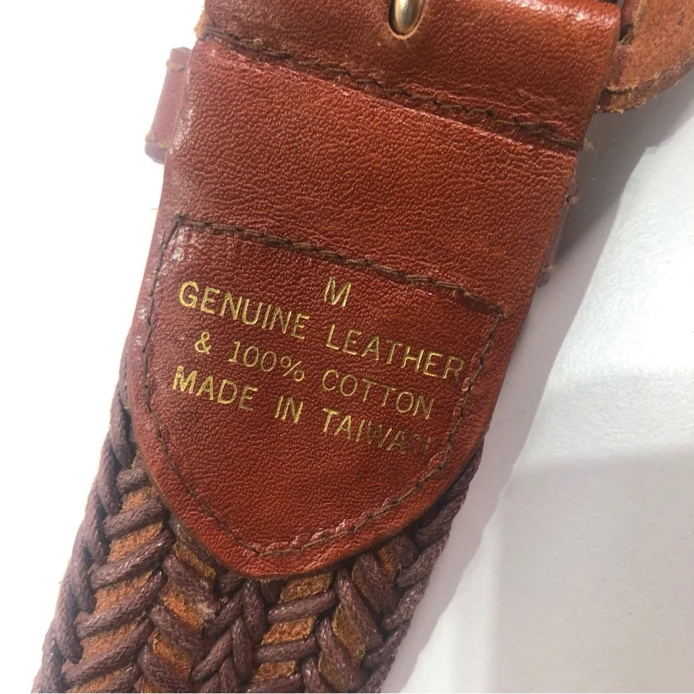 vtg braided Leather Belt genuine leather 100% cotton brown women M 37'' Boho Y2K Size M - Image 2