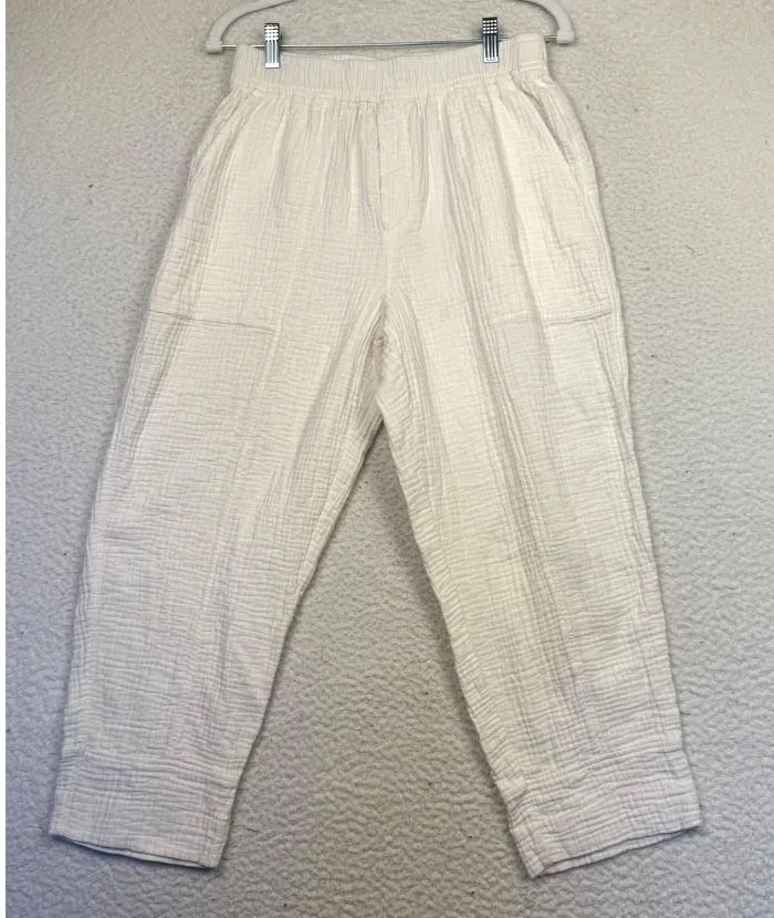 Madewell Pants Womens Small White Cotton Gauze Pull On Casual Beachy Comfy - Image 1