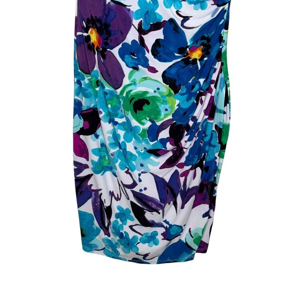 Lauren Ralph Lauren Women's Dress‎ Floral Cap Sleeve V-neckline Jersey Sheath 2 - Image 4