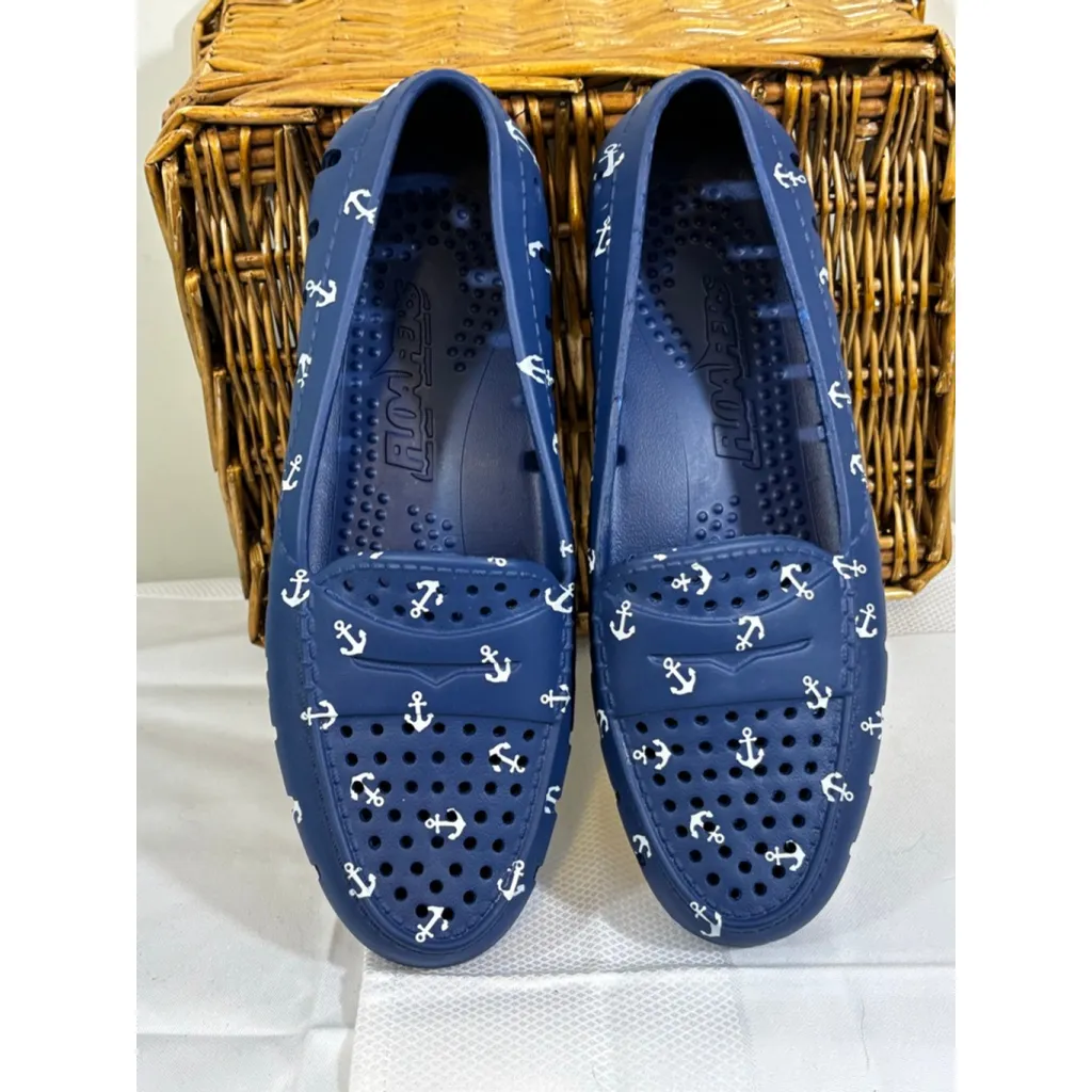 Women's Floafers Boat Shoes Blue/White Anchor Print Size 8 Blue - Image 2