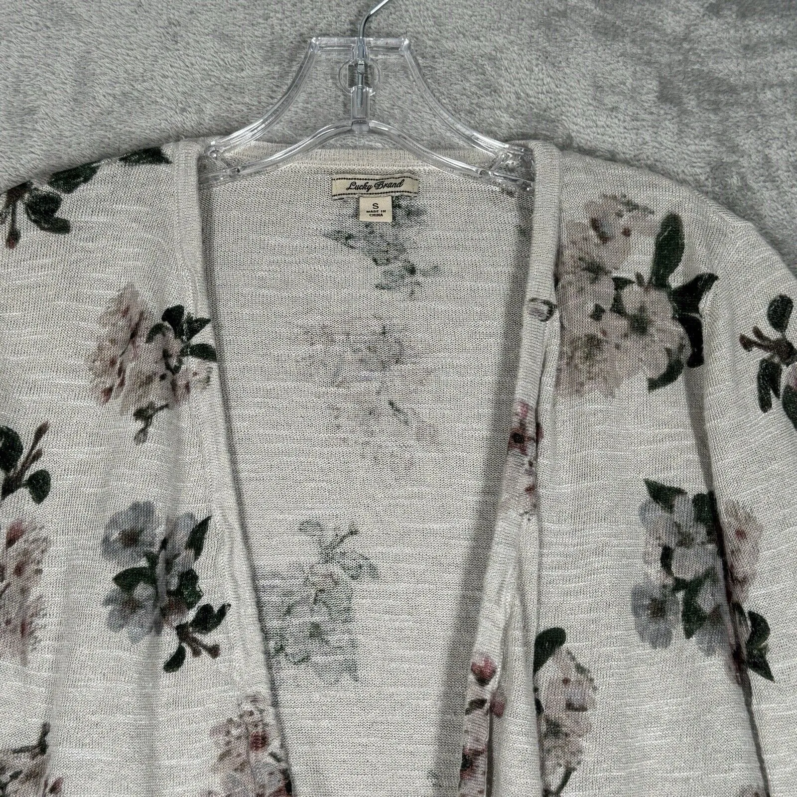 Lucky Brand‎ Sweater Womens Small Glacier Gray Pink Cardigan Cottage Bohemian - Image 4