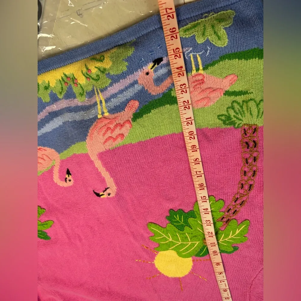 Quacker Factory Sweater Womens 1X Pink Chunky Knit Flamingo Palm Tree Vintage - Image 5