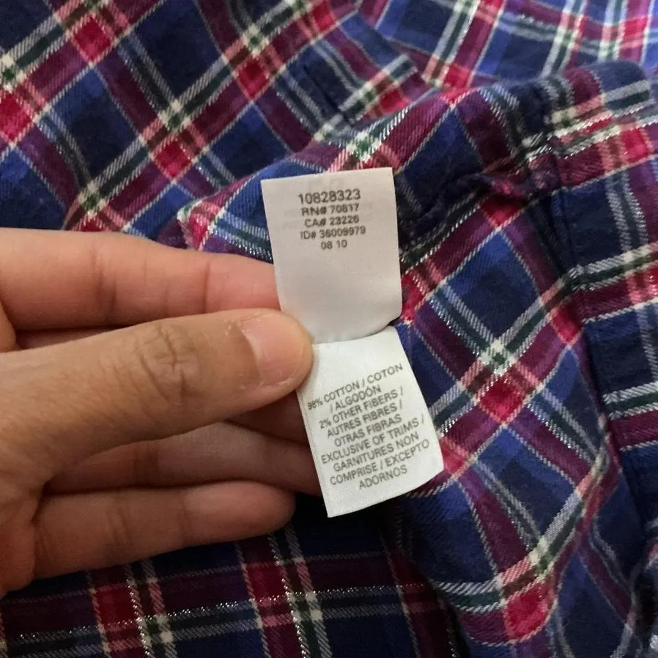 Victorias Secret Plaid Pajama Top Shirt Pink Blue White Metallic L G - Image 6