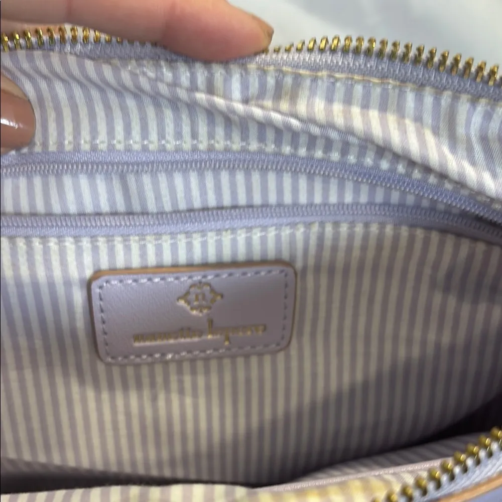 Nanette Lepore Straw/Tan and Purple Woven Shoulder Bag w gold chain GUC Tan - Image 4