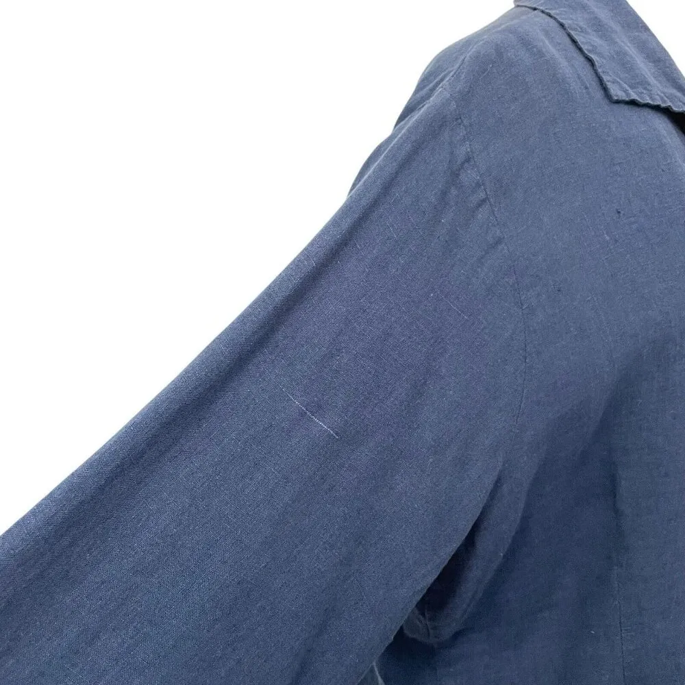 Flax 100% Linen Button Front Shirt Blouse Blue Breathable Lagenlook size Large - Image 6