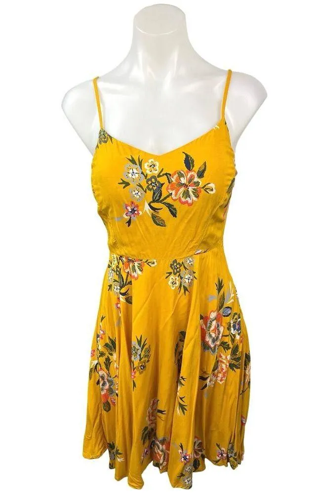Old Navy Yellow Floral Spaghetti Strap Mini Cami Camisole Fit & Flare Dress Sz S - Image 2