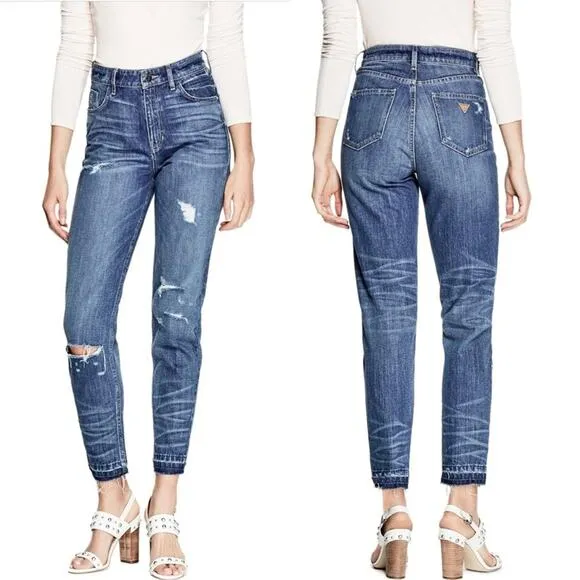 NWT Guess 80s Fit Distressed Jeans Womens 27 High Rise Rocker Skater Y2K Urban - Image 2